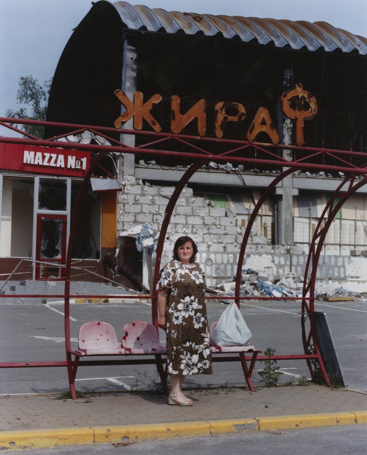 Women wait for the bus on Yablunska Street. Bucha, Ukraine, May 2022. Photo: Joshua Olley. Women wait for the bus on Yablunska Street. Bucha, Ukraine, May 2022. Photo: Joshua Olley.