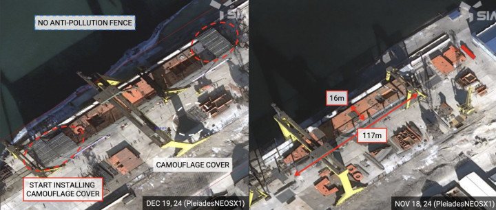 El segundo destructor Choe Hyon-Class bajo construcción a fines de 2024. (Fuente: Hull Length Initially Misidentified) El segundo destructor Choe Hyon-Class bajo construcción a fines de 2024. (Fuente: Hull Length Initially Misidentified)